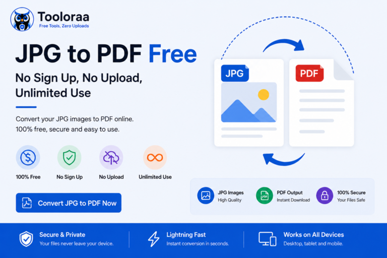 JPG to PDF Converter Free Online by Tooloraa with secure and instant image to PDF conversion